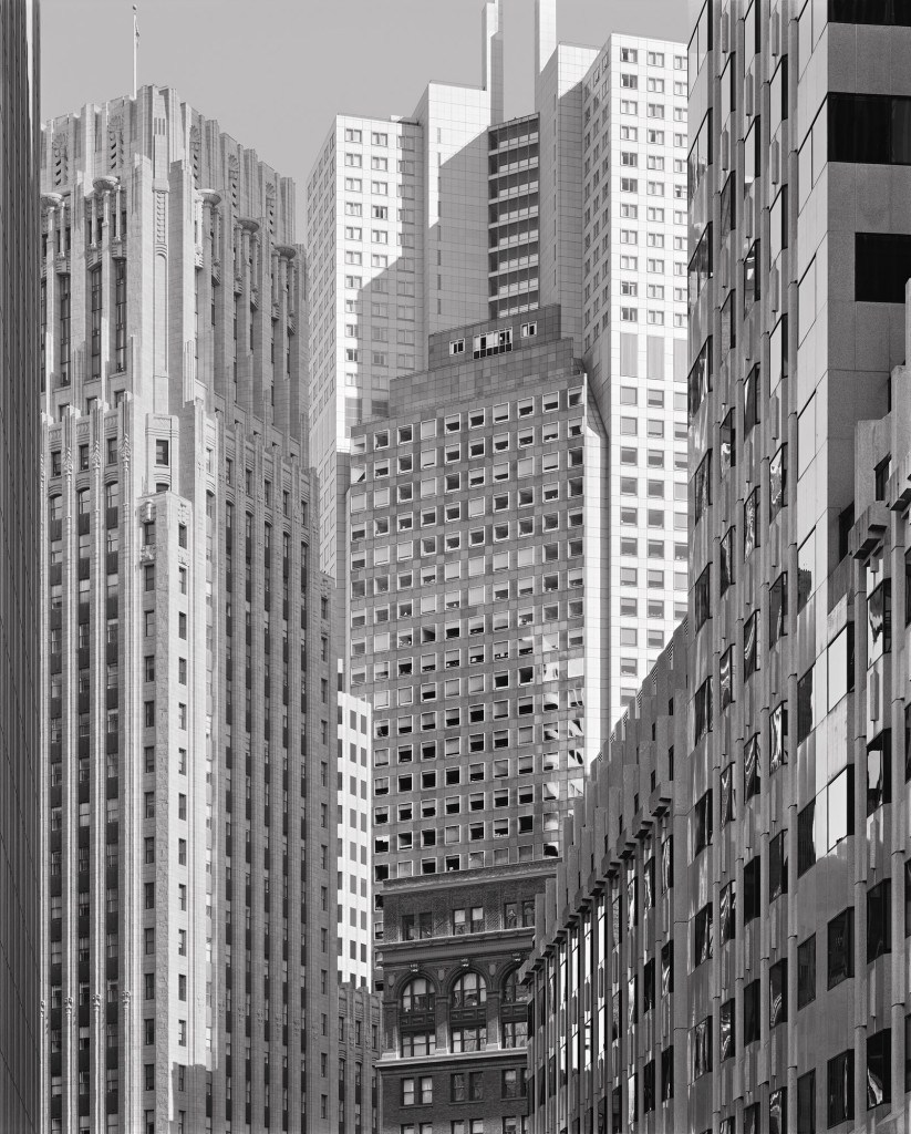 Black and white photograph of First Street and Market Street, San Francisco, California, 2006