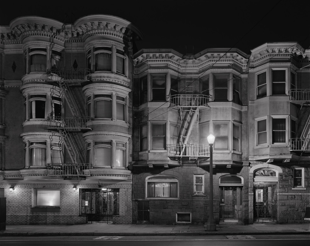 Black and white photograph of Pine Street and Hyde Street, San Francisco, California, 2012